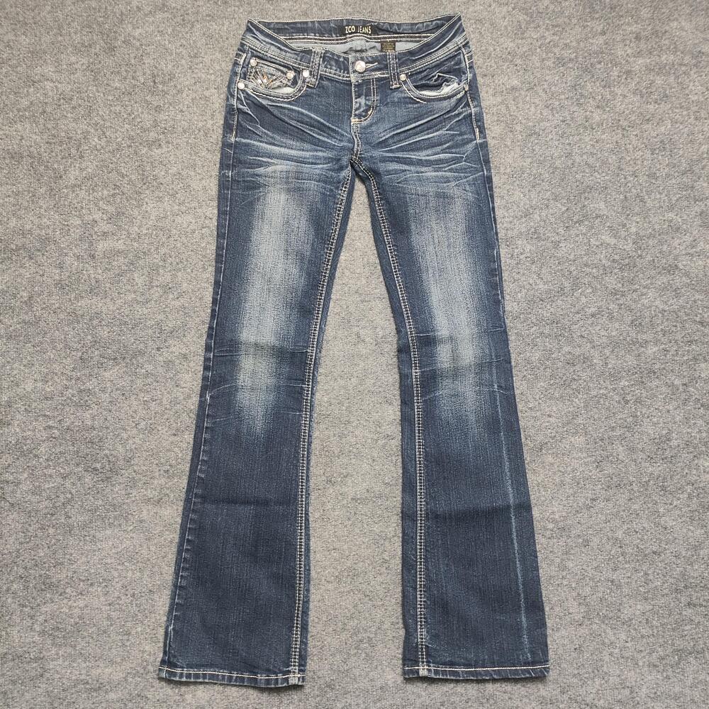 ZCO Jeans Jeans Juniors 7 Medium Wash Blue Low Rise Bootcut Rhinestone Denim